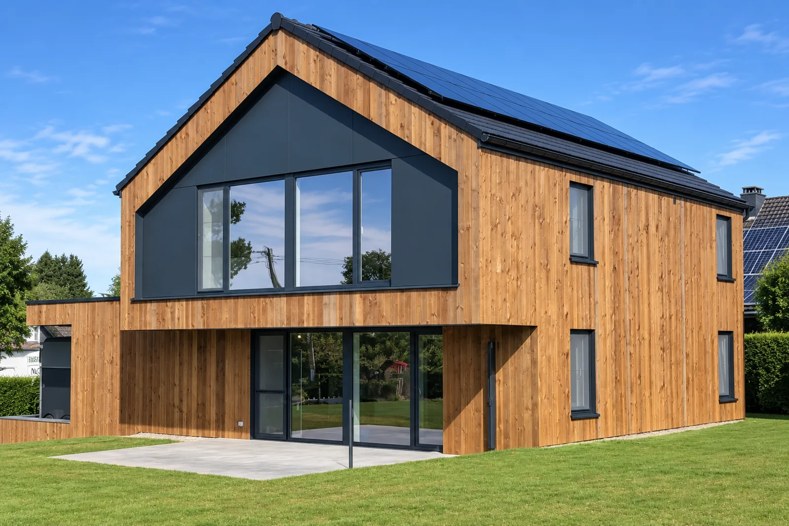 Maison en ossature bois avec grand pignon vitré