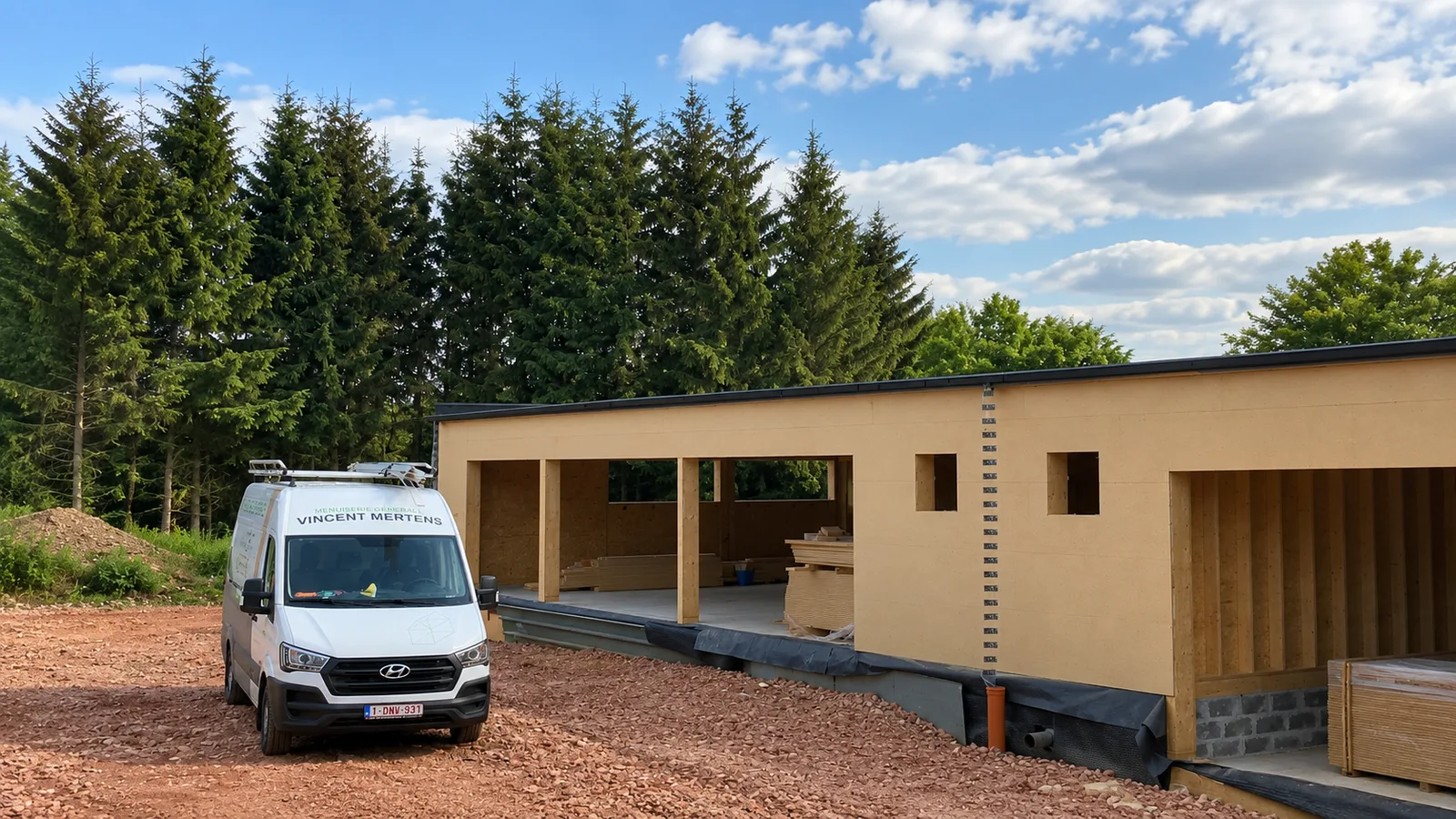 Hangar en ossature bois construit par Menuiserie Mertens